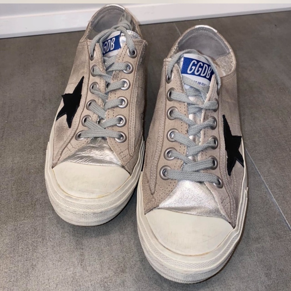 Golden Goose Beige Suede Sneakers with Black Star